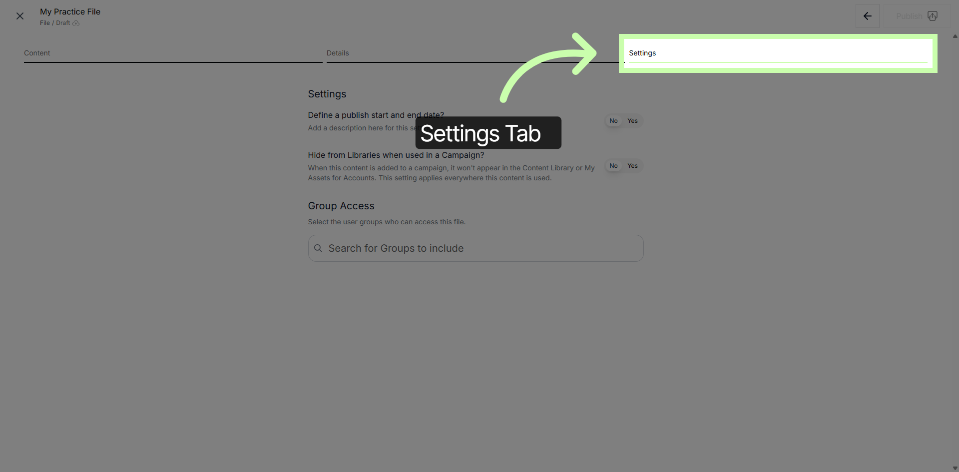 Access Settings Tab
