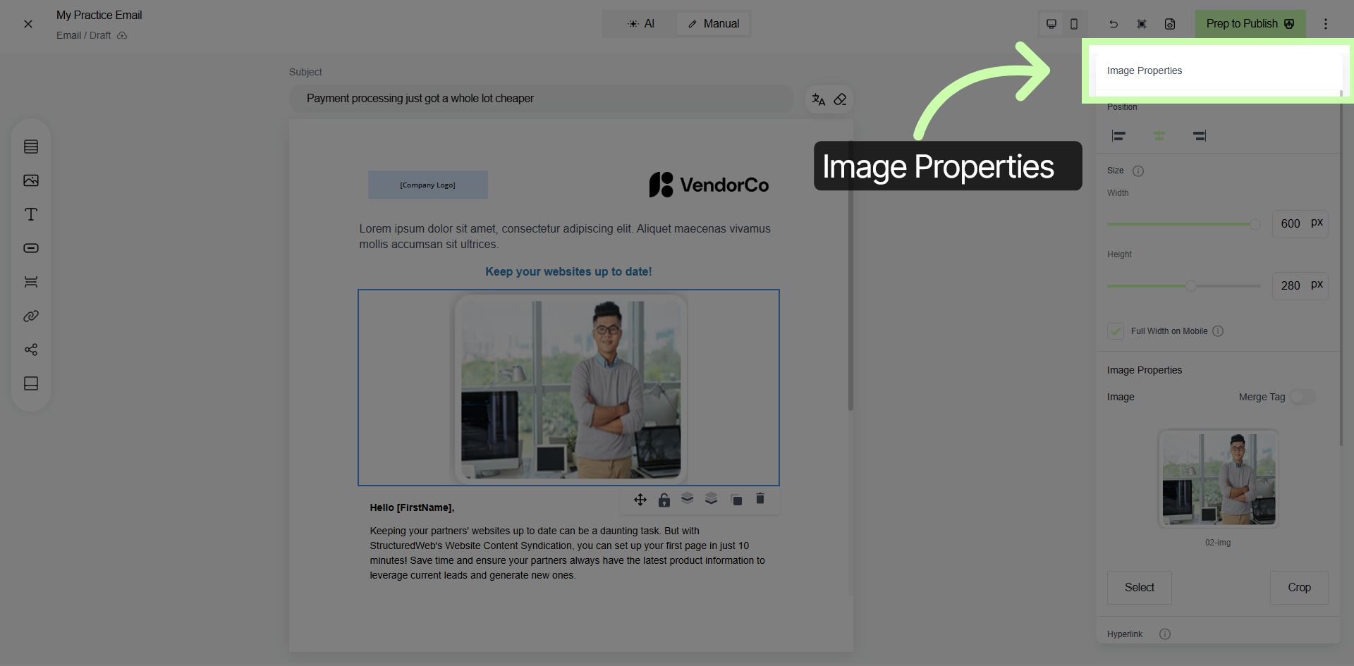 Open Image Properties Panel