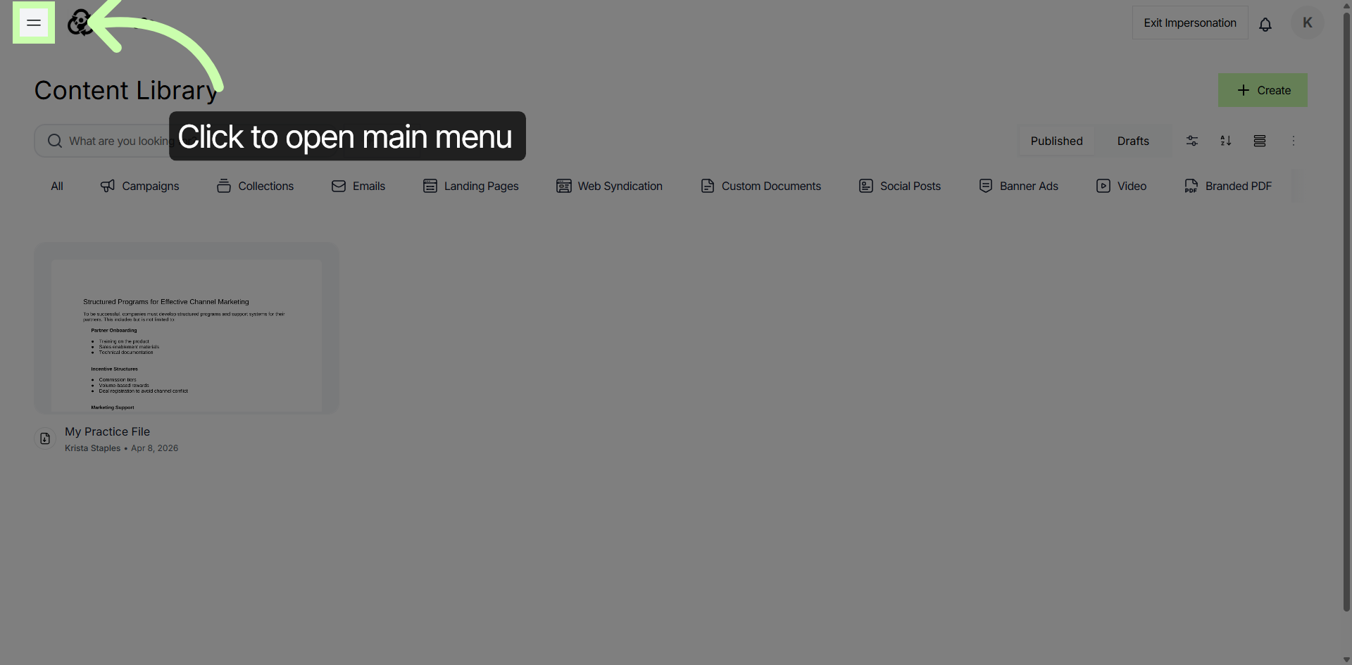 Open Content Library Menu