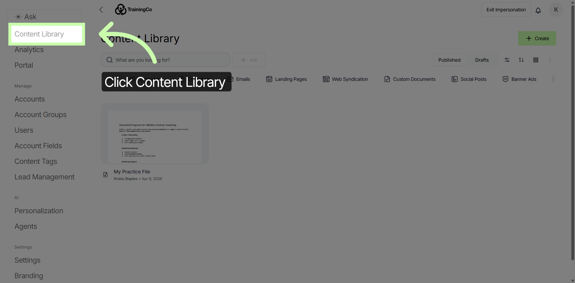 Access Content Library Section