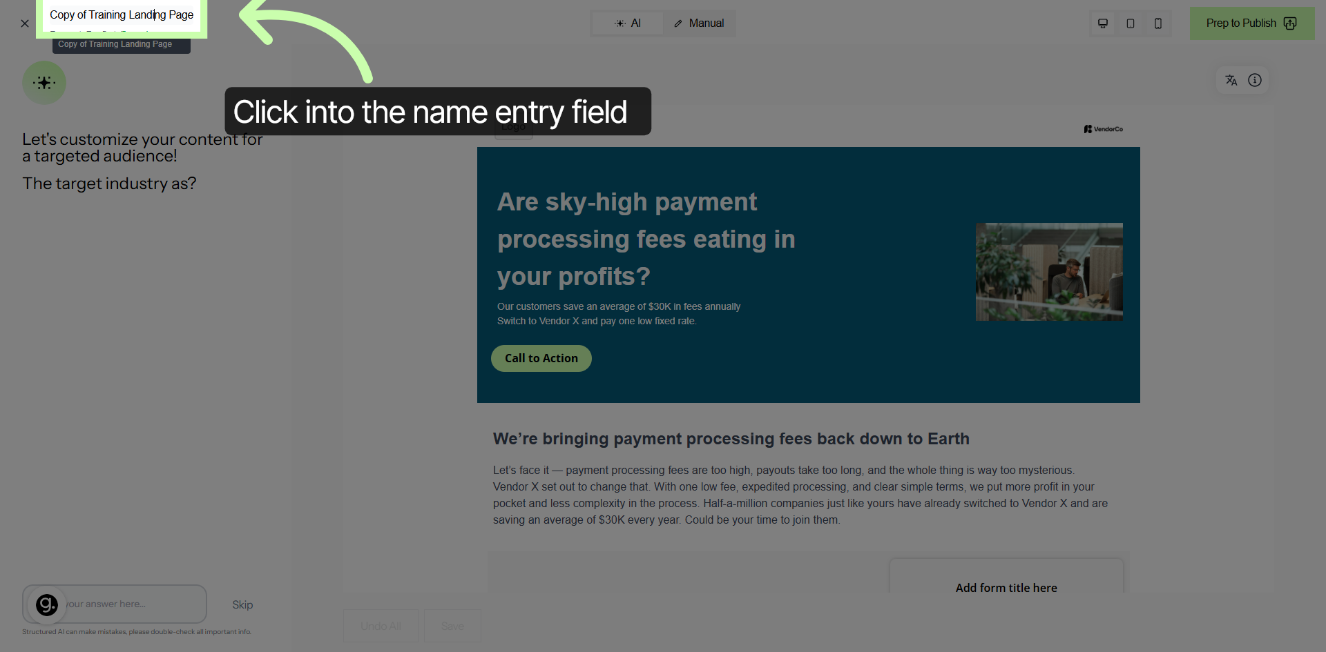 Name Your Landing Page