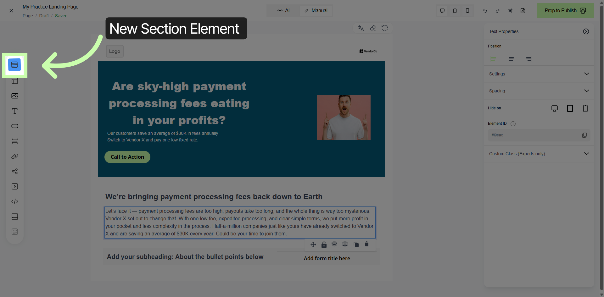Option to Drag in New Section Element