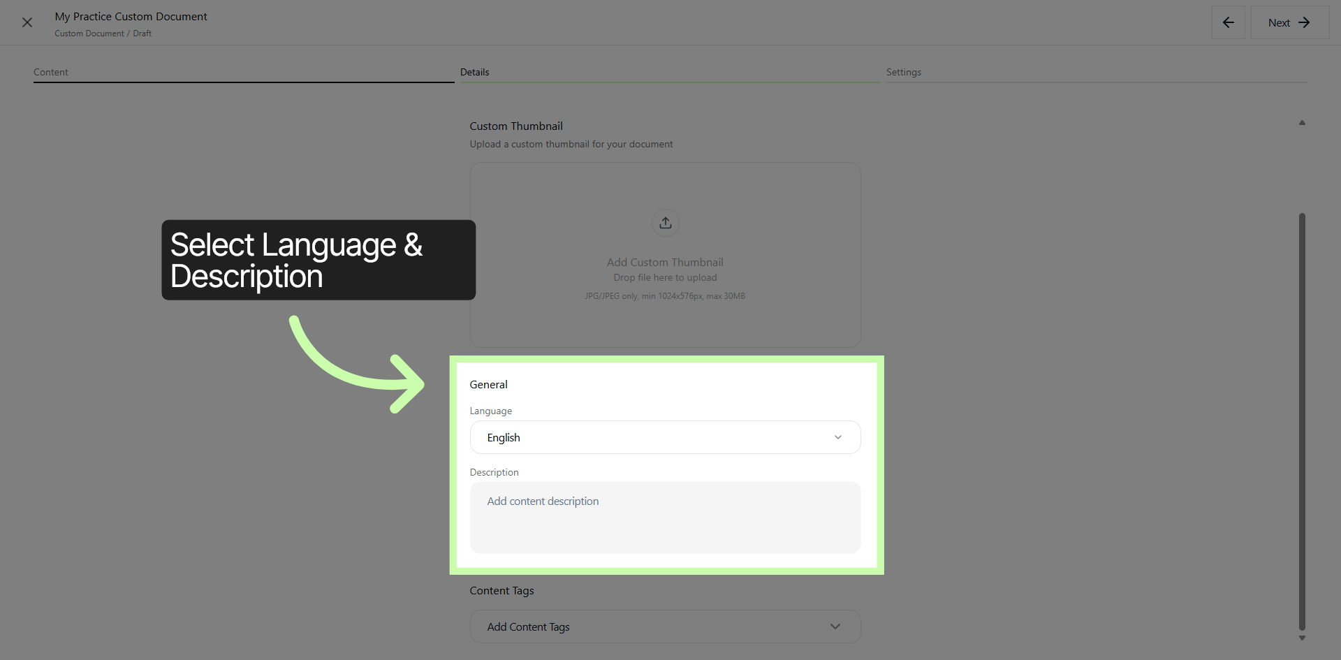 Set Language & Description
