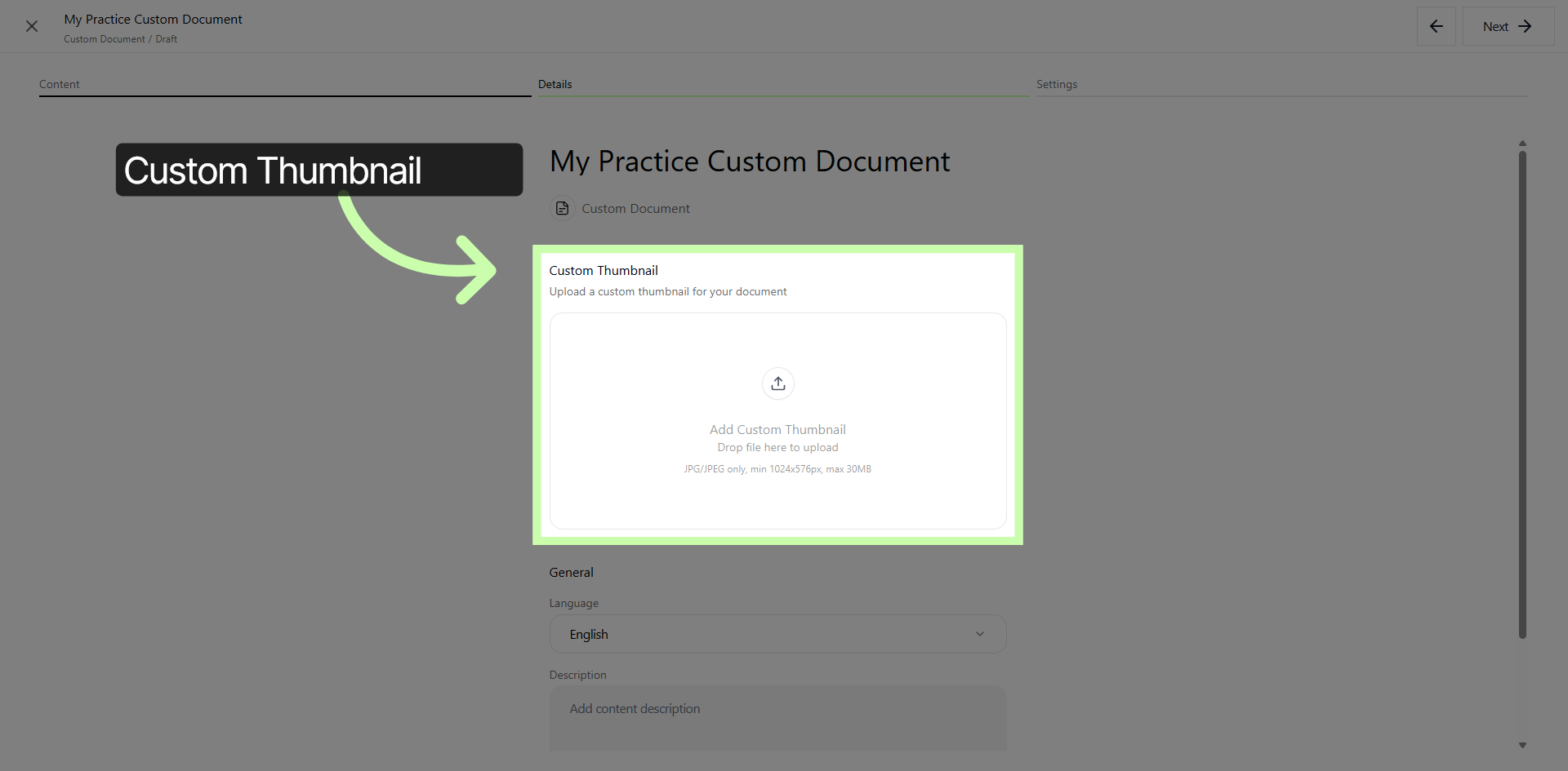 Custom Thumbnail Settings