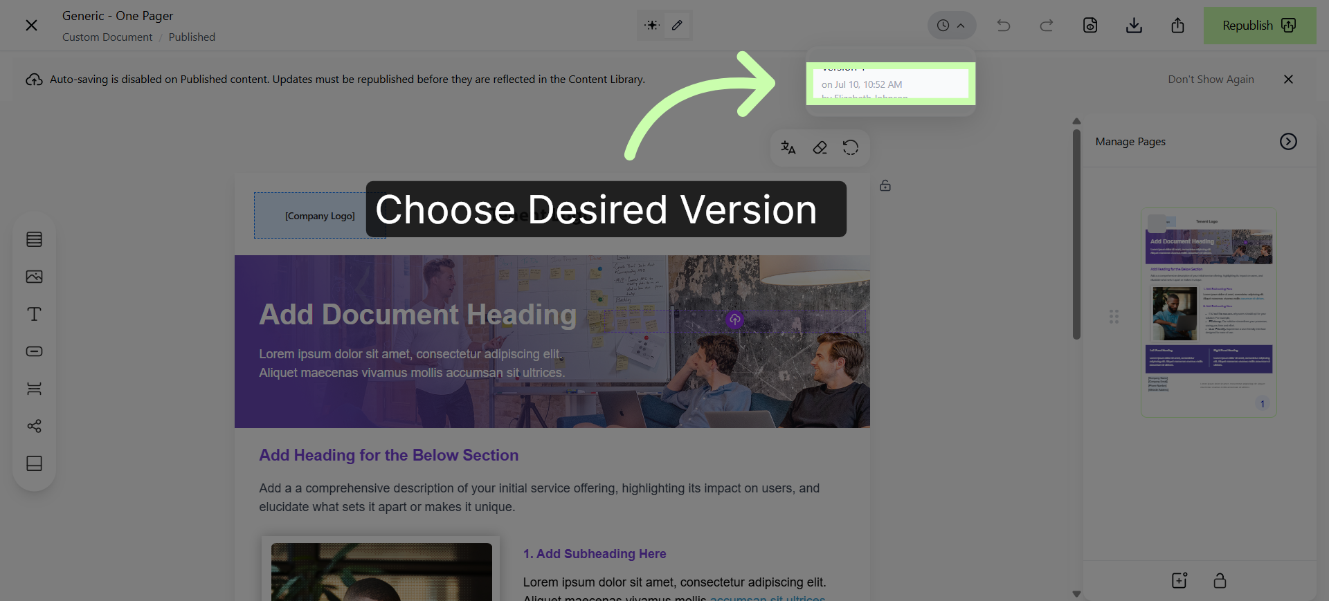 Select Desired Version