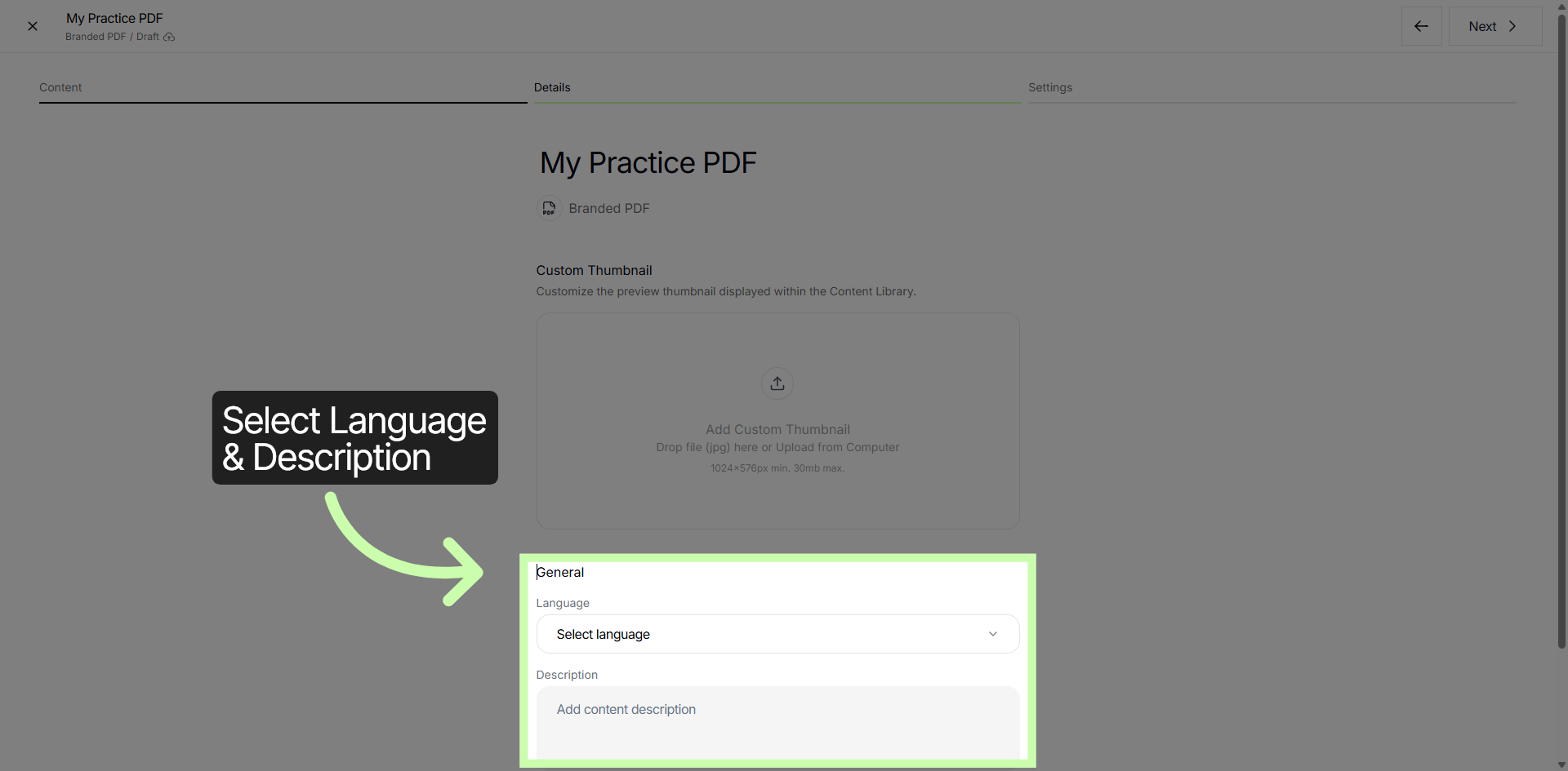 Set Language & Description