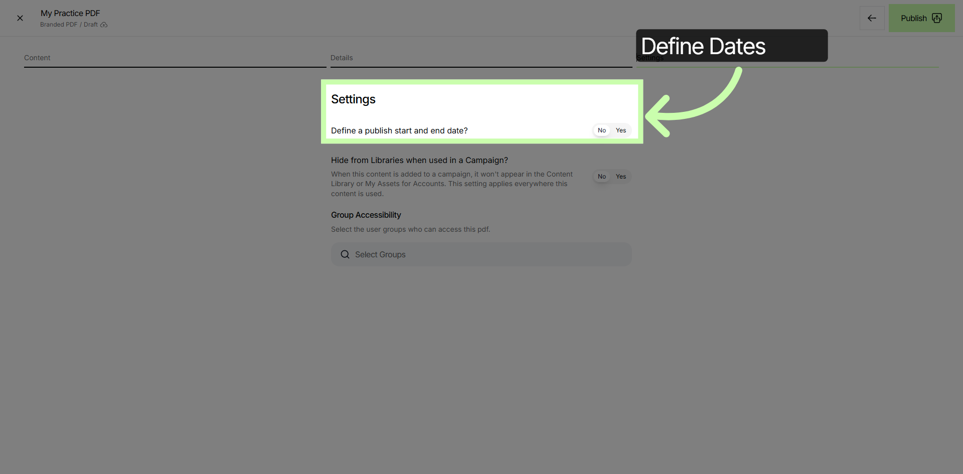 Define Publish Dates