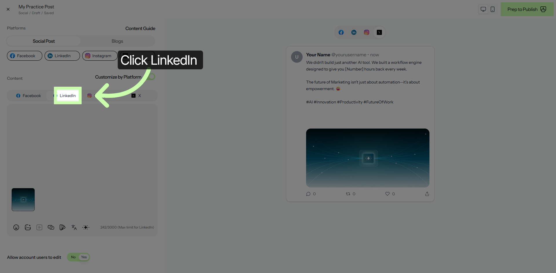 Select LinkedIn for Customization