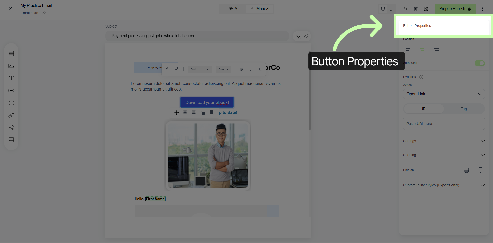 Open Button Properties