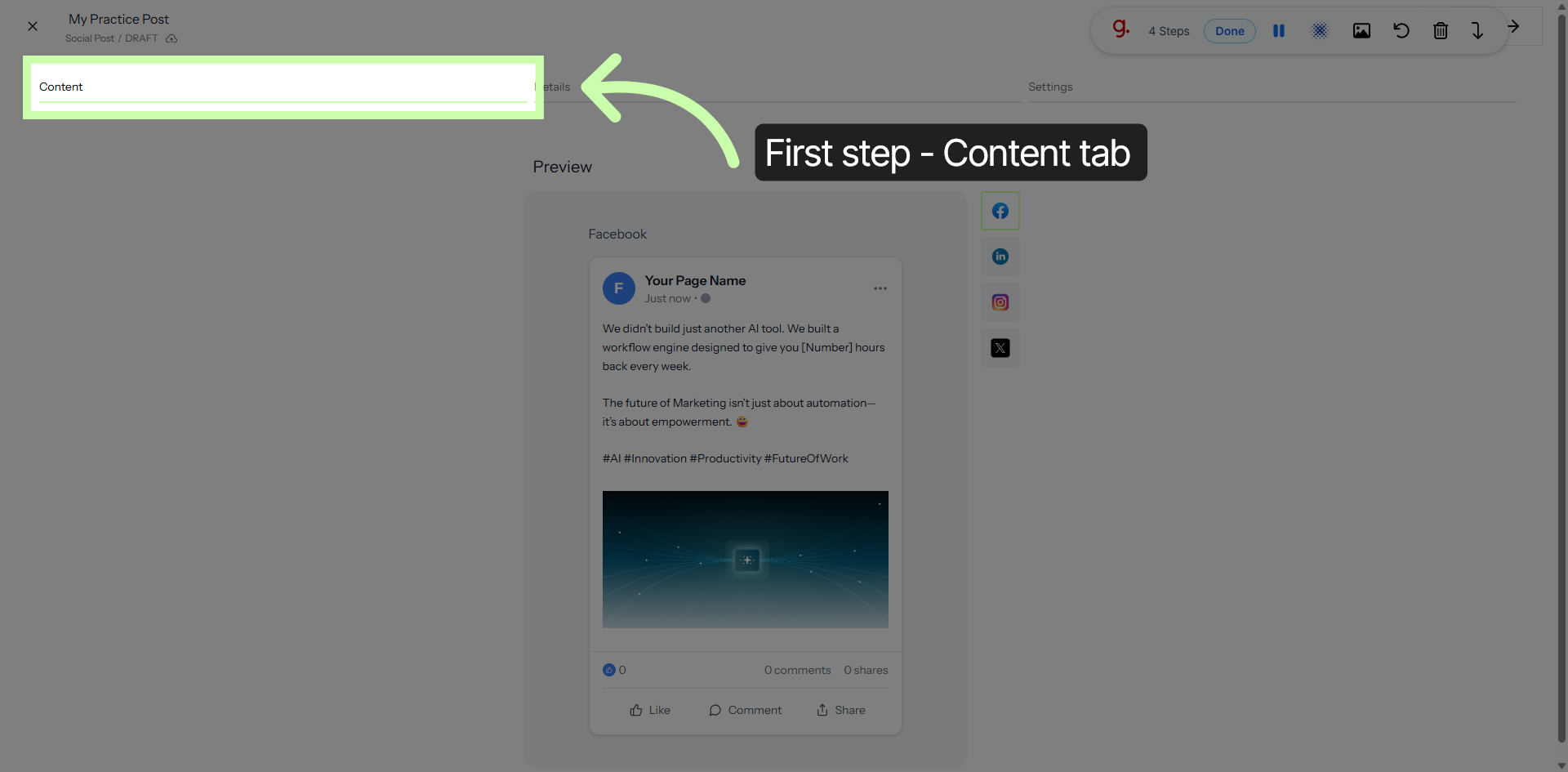 Switch to Content Tab