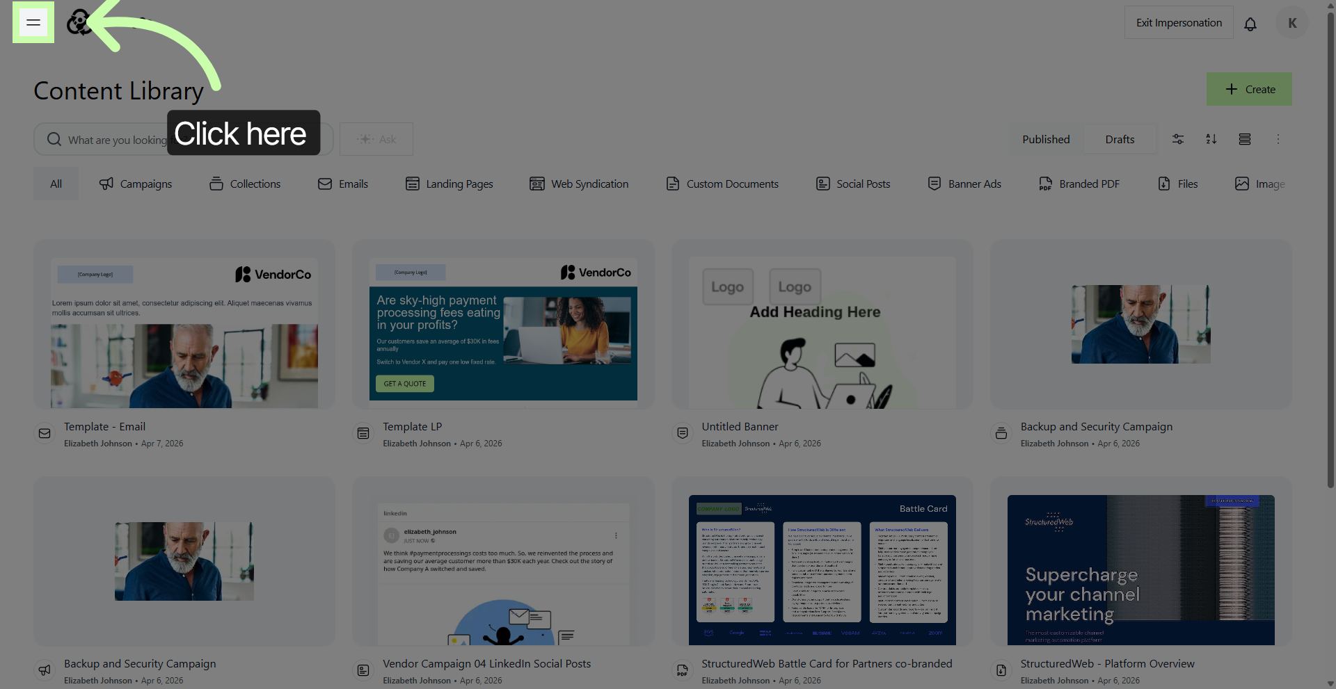 Access Content Library Menu
