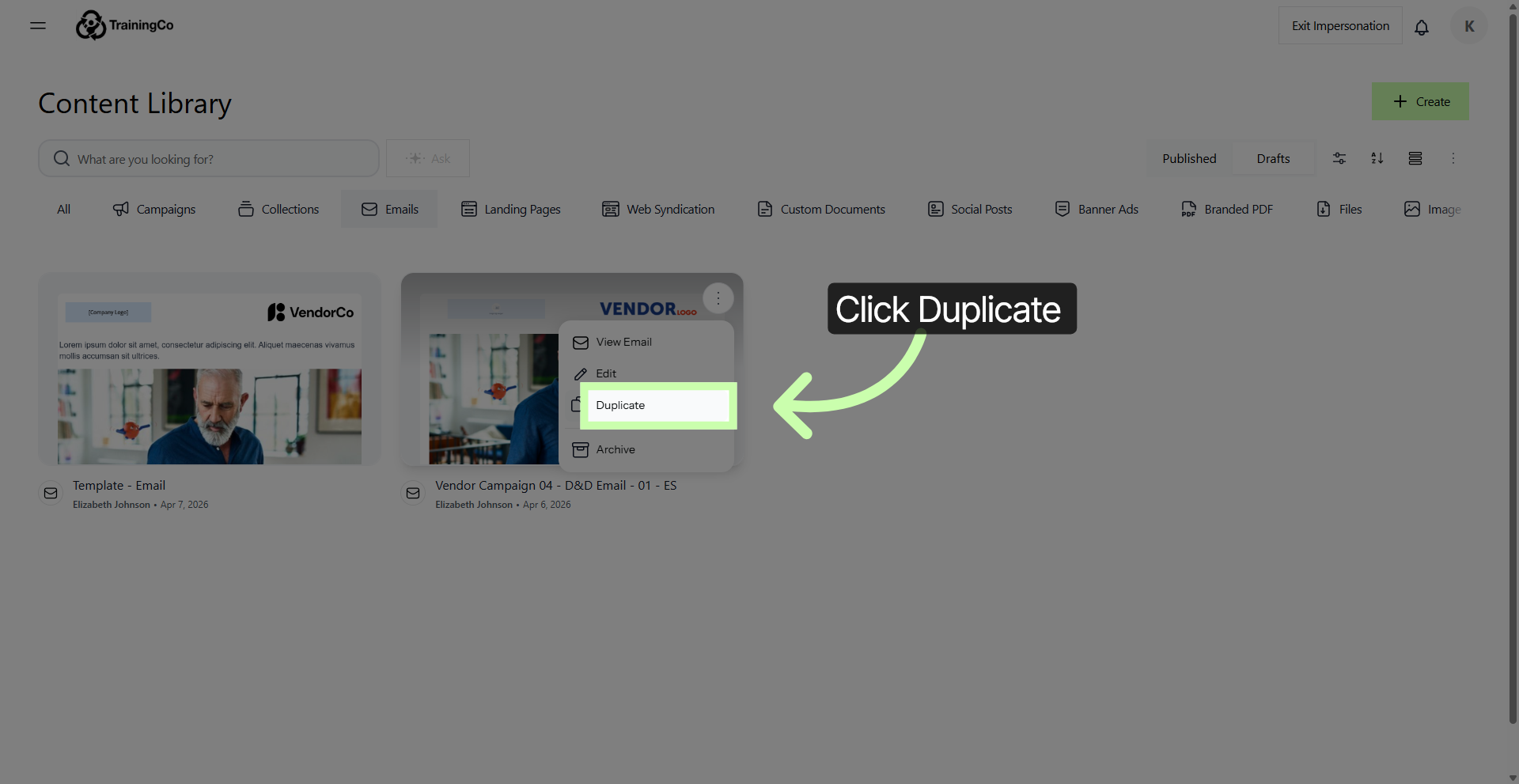 Duplicate Selected Email Draft