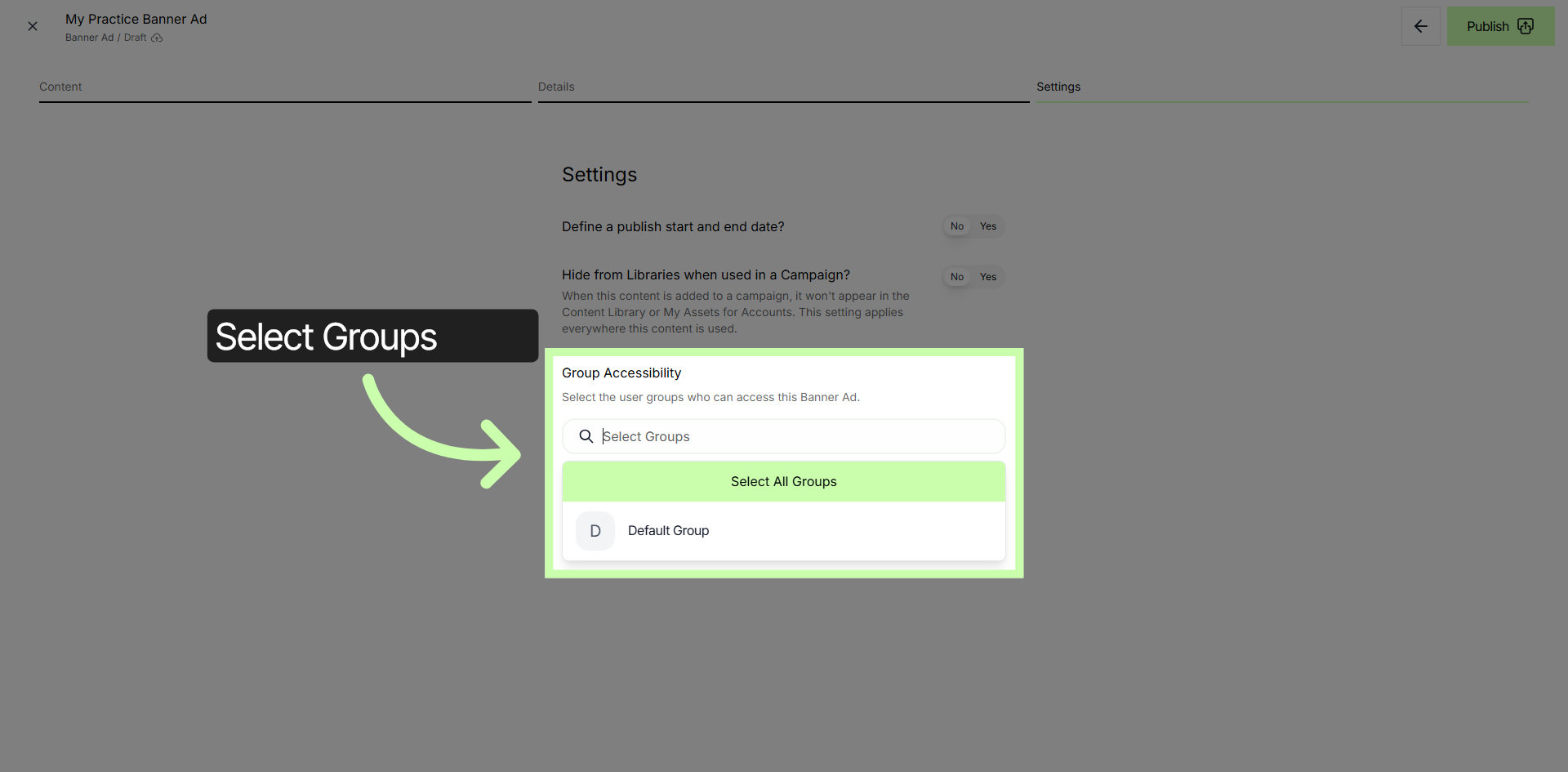 Select User Groups for Banner