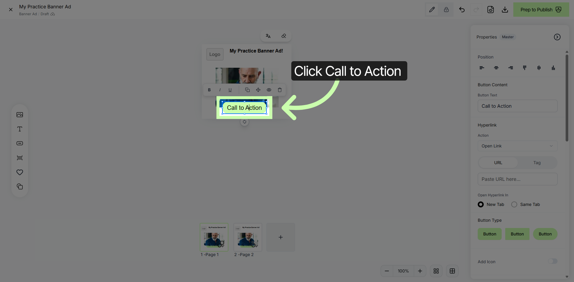 Access Call to Action Settings