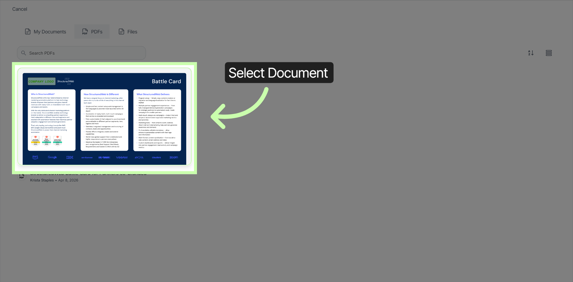 Select Document to Link to Call to Action Button
