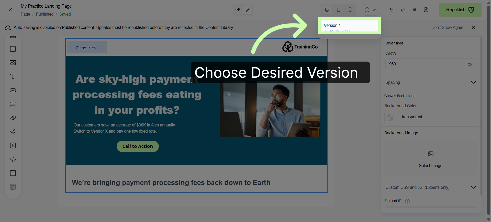 Select Desired Version
