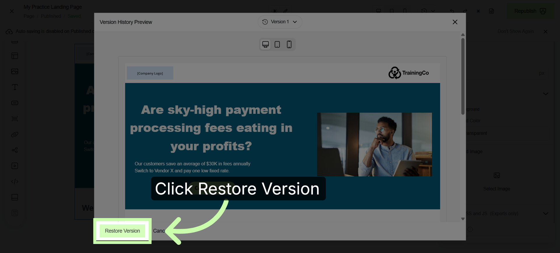 Initiate Version Restoration