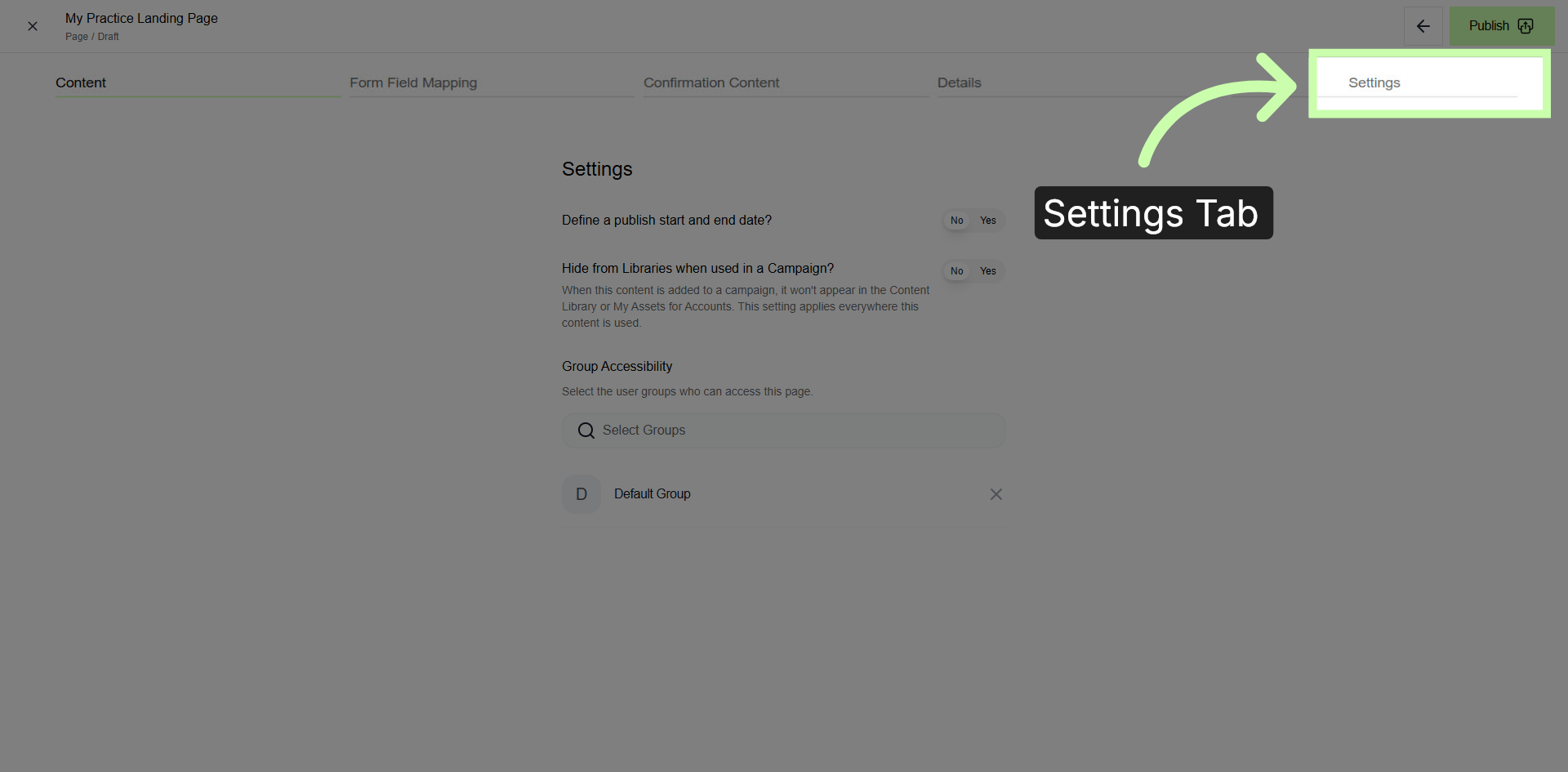 Open Publishing Settings
