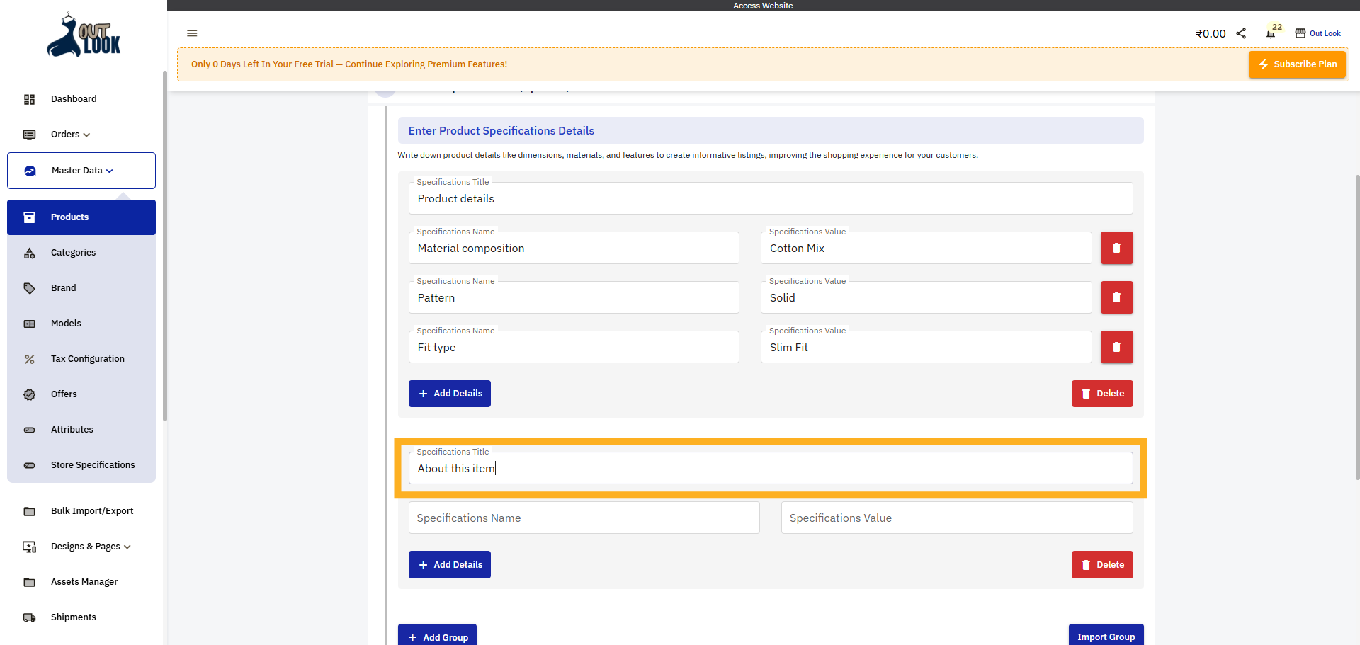 Enter Specifications Title