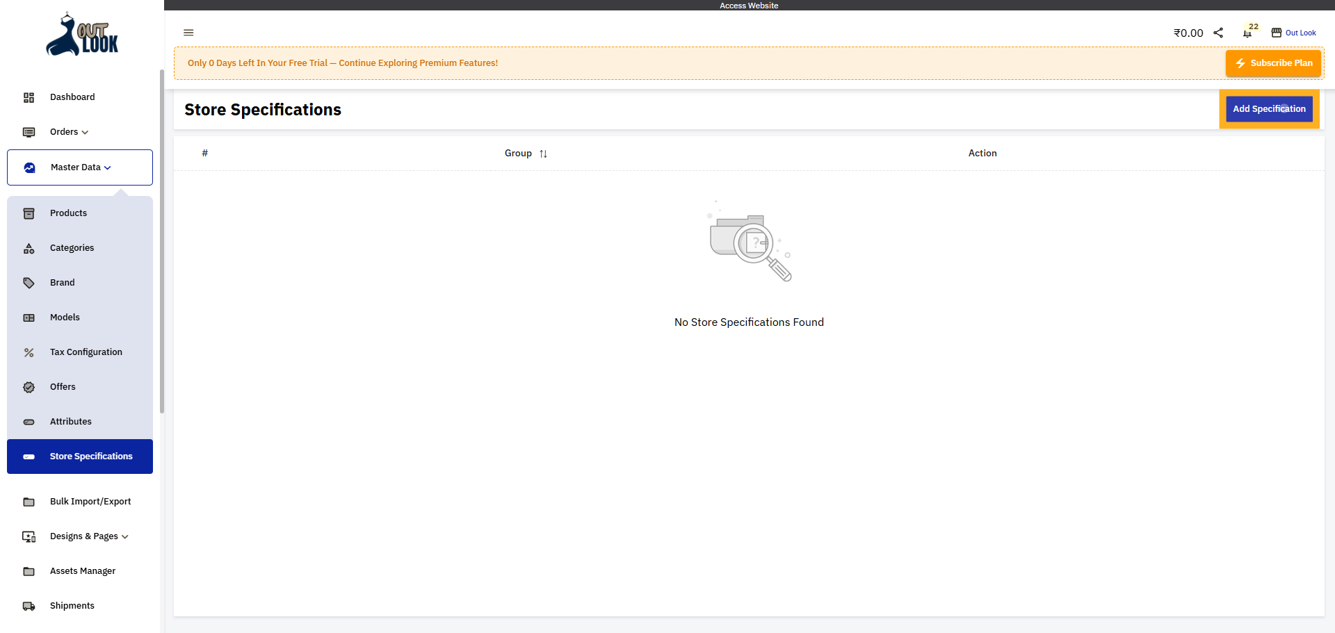Initiate Adding Specification
