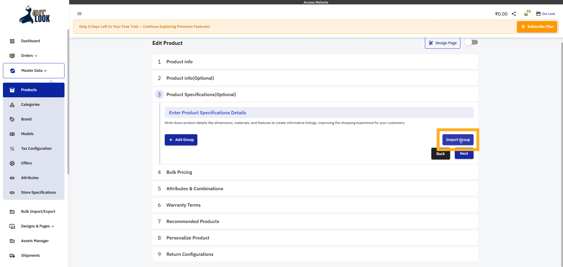 Import Specification Group