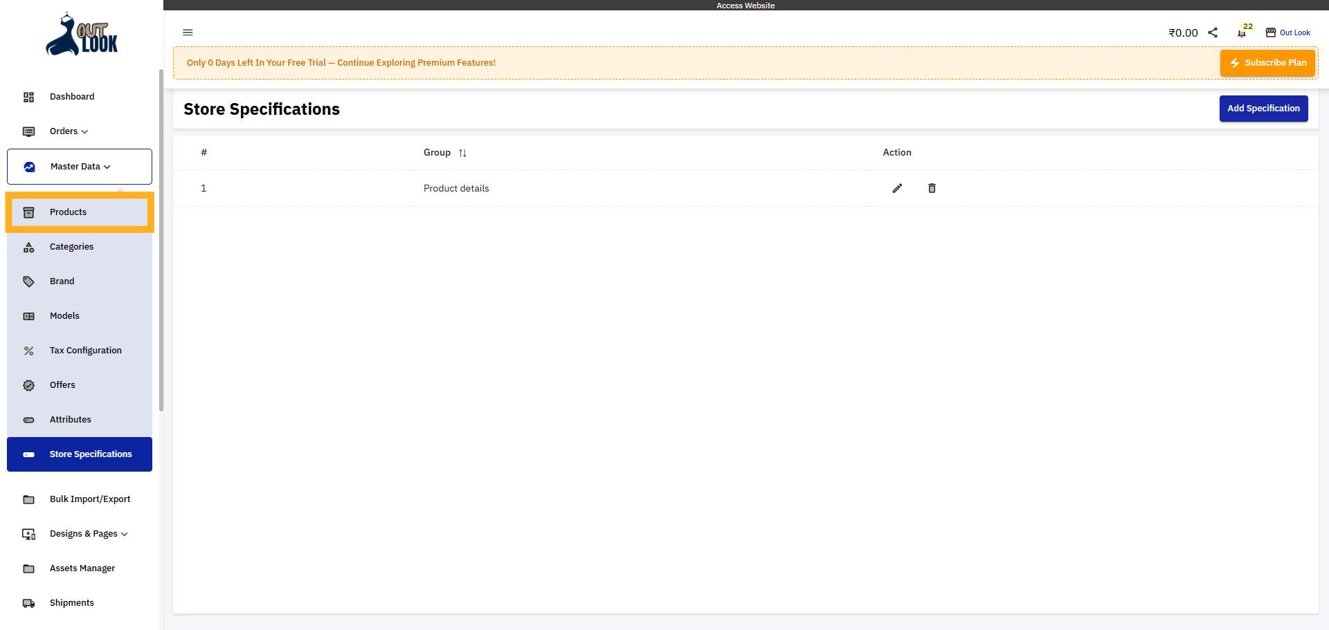 Open Products Section