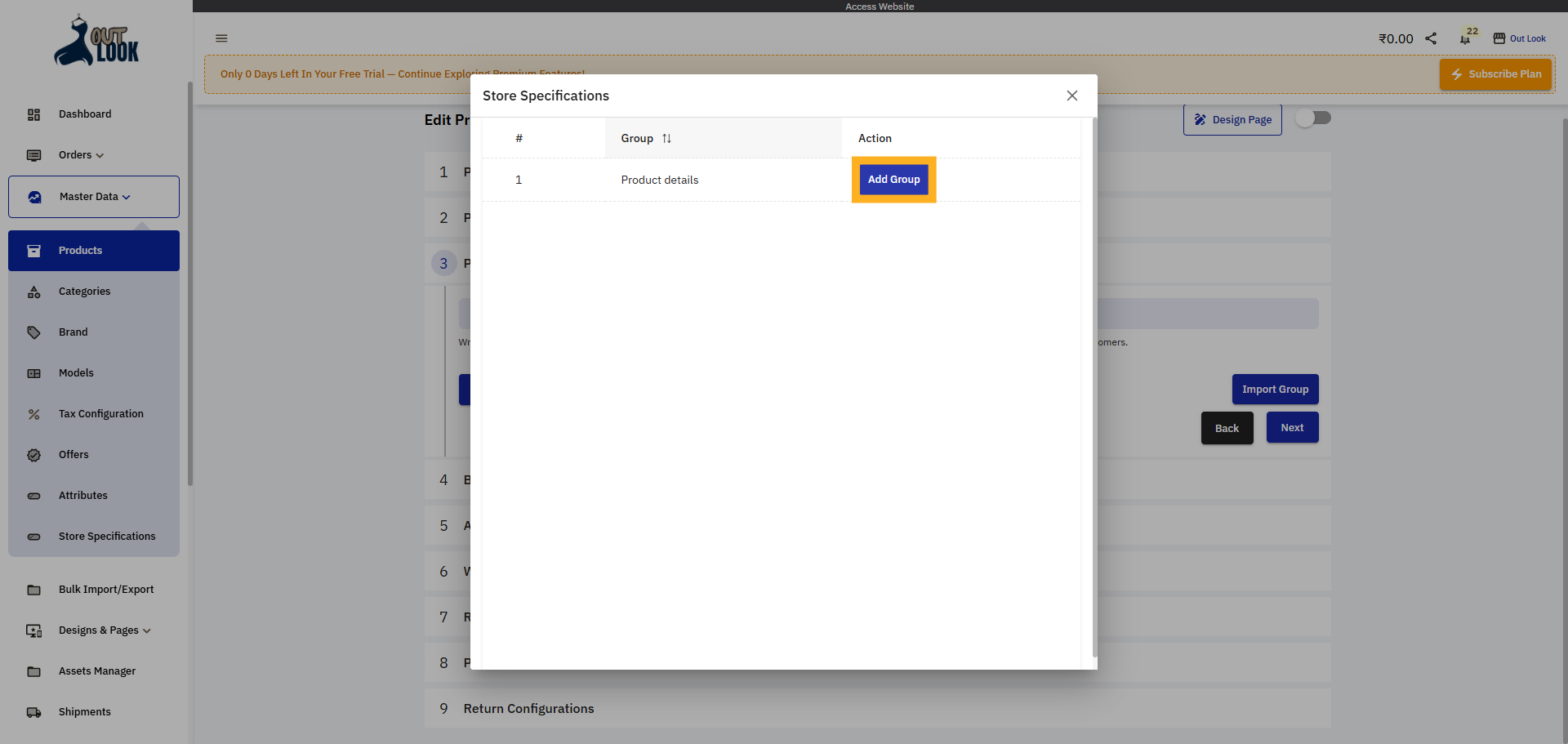 Add New Specification Group