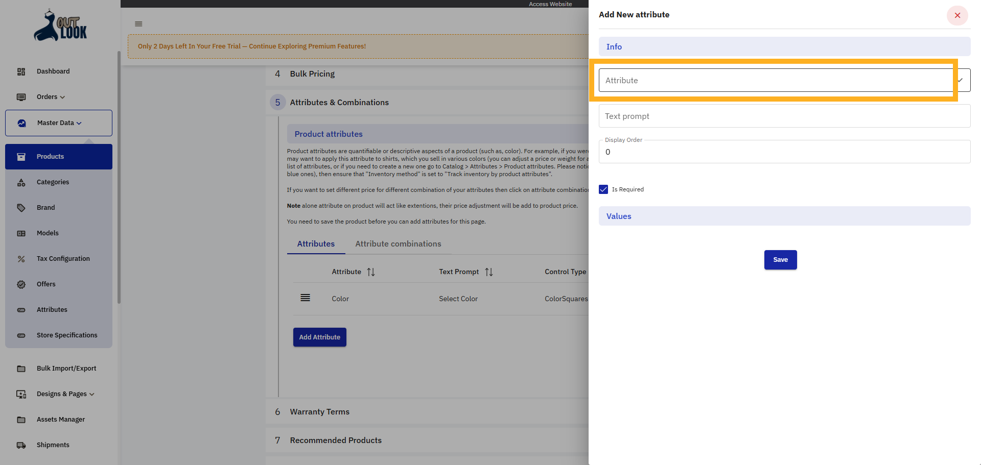 Open Attribute Dropdown