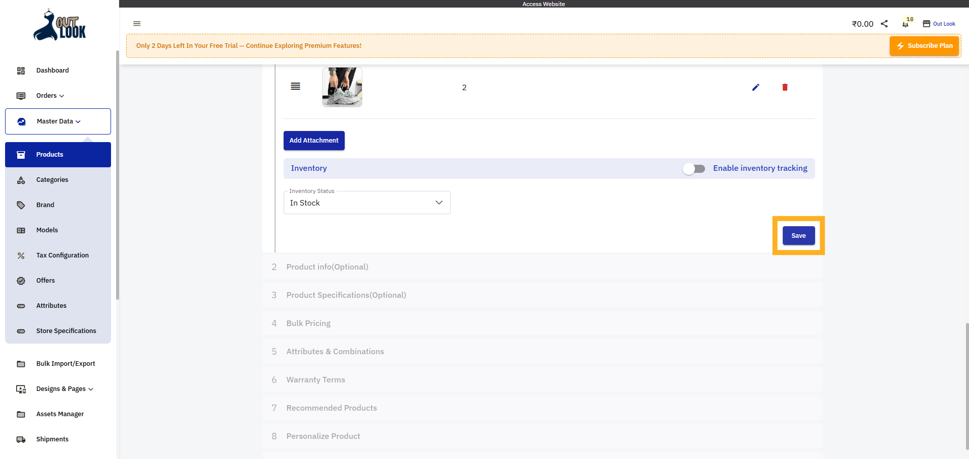 Click save to start product creation