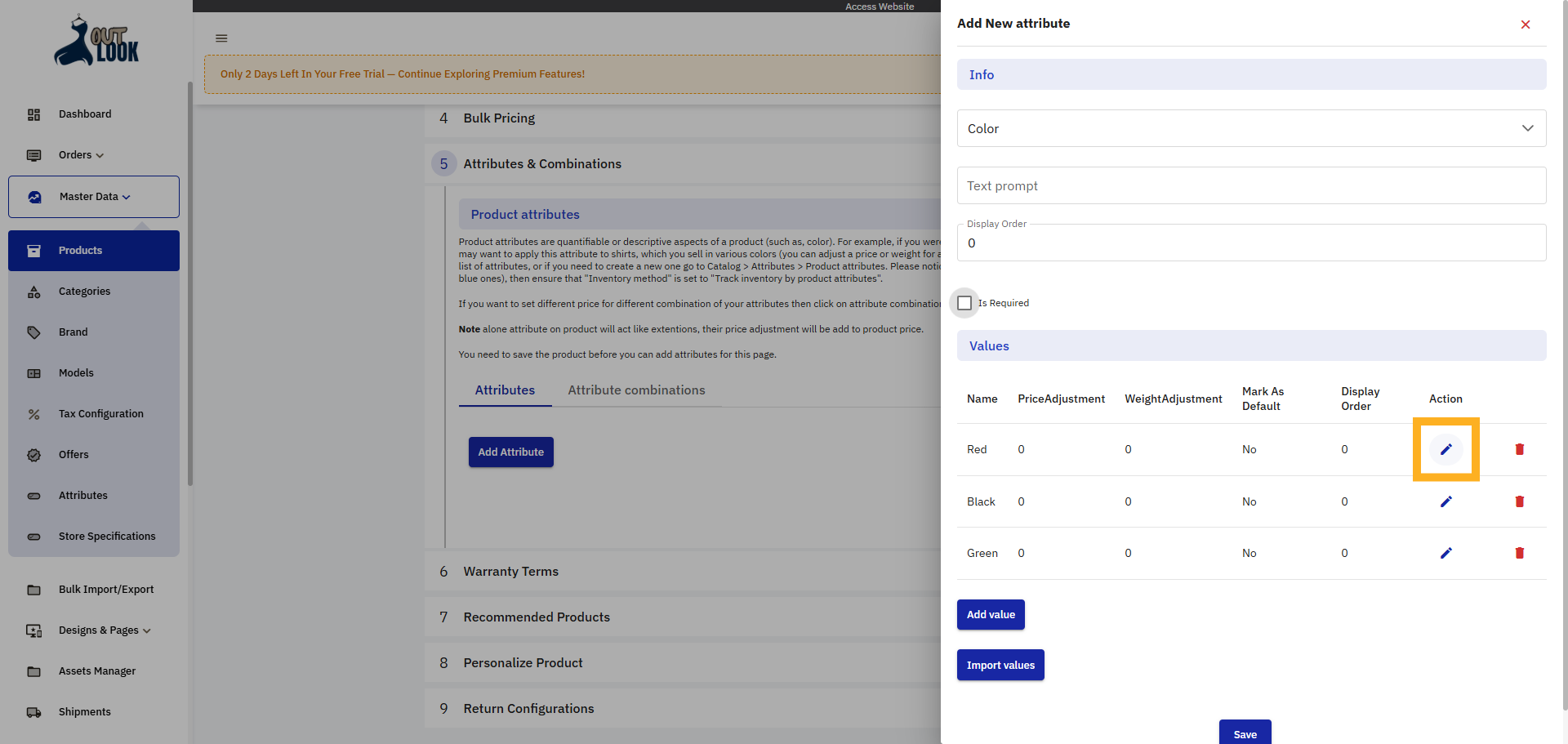 Edit Attribute Values
