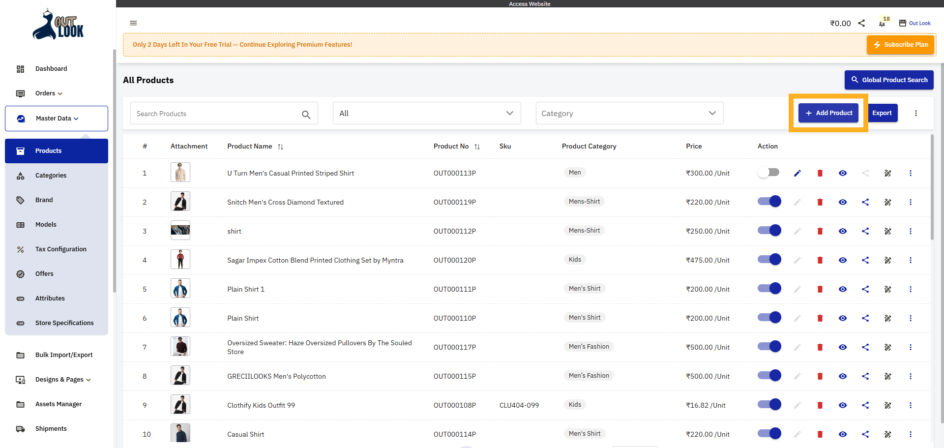 Initiate Add Product