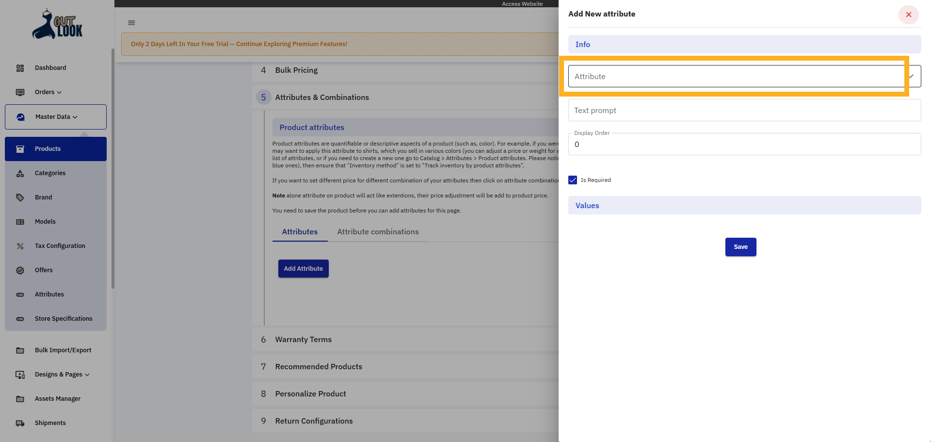 Open Attribute Dropdown