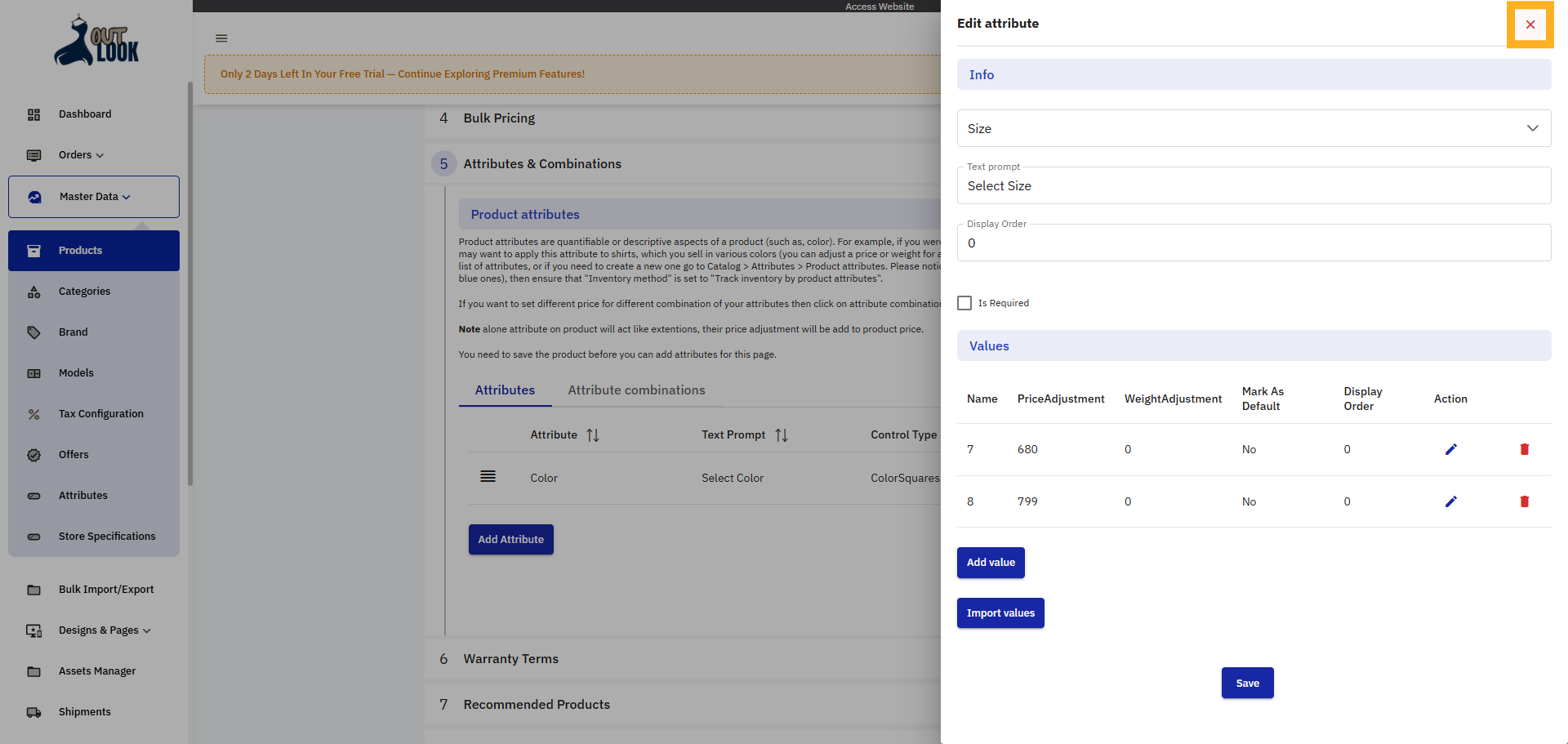 Close Attribute Section