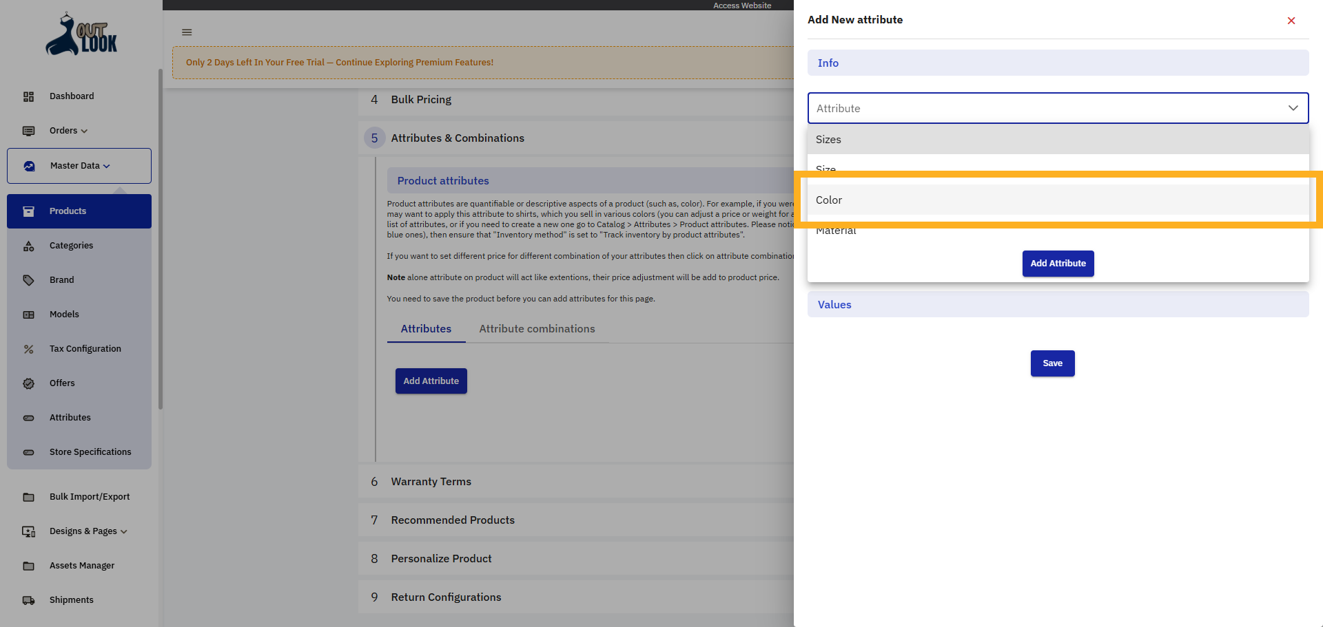 Choose Color Attribute