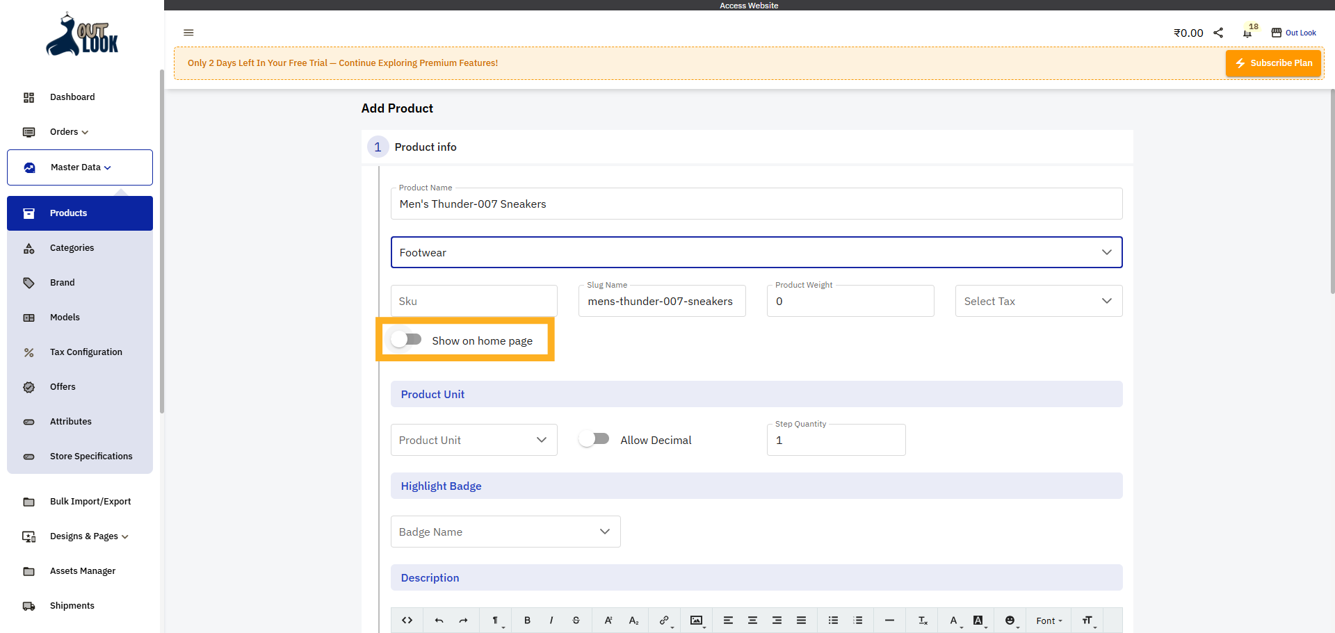 Enable Show on home page
