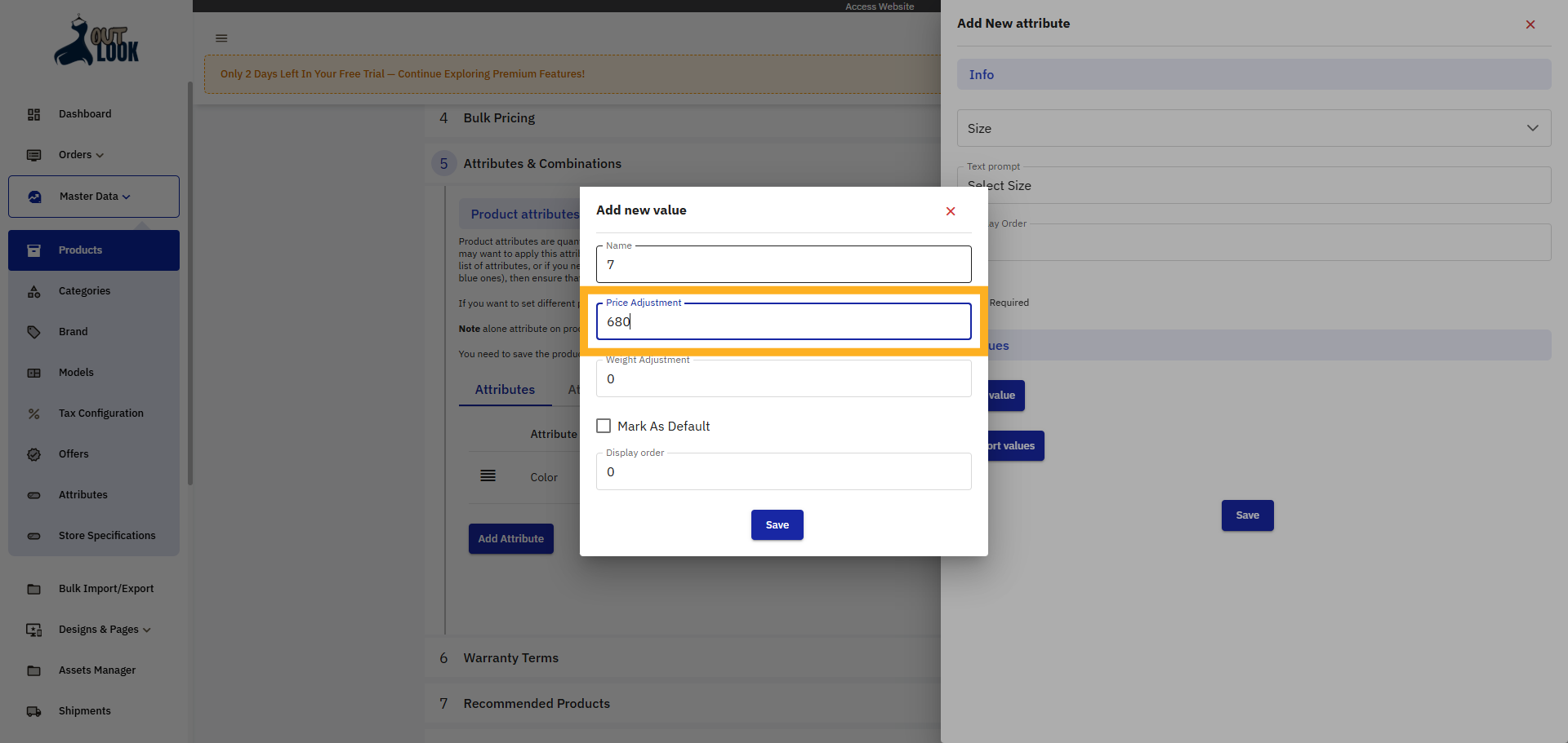 Enter Price Adjustment