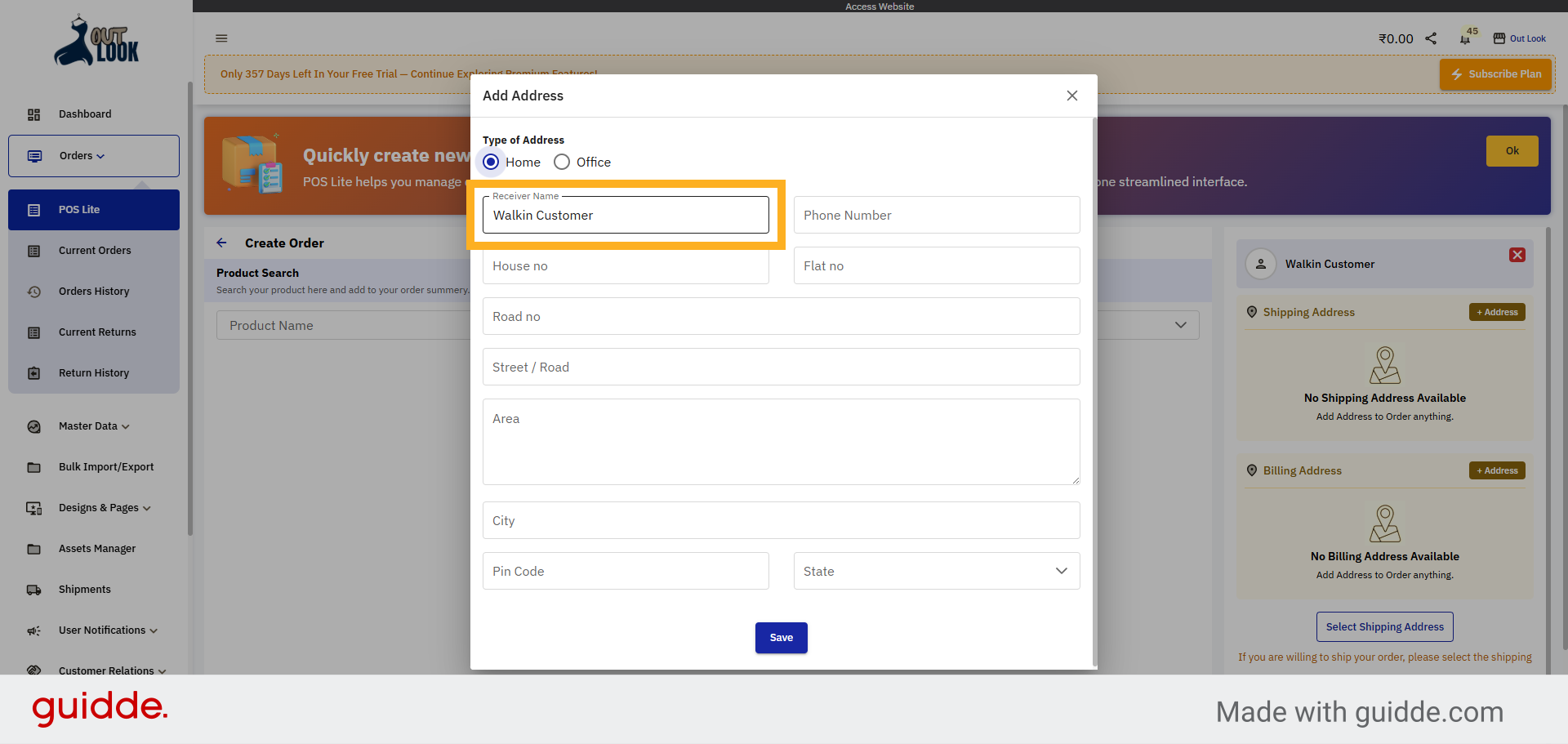 Enter Receiver Name Field