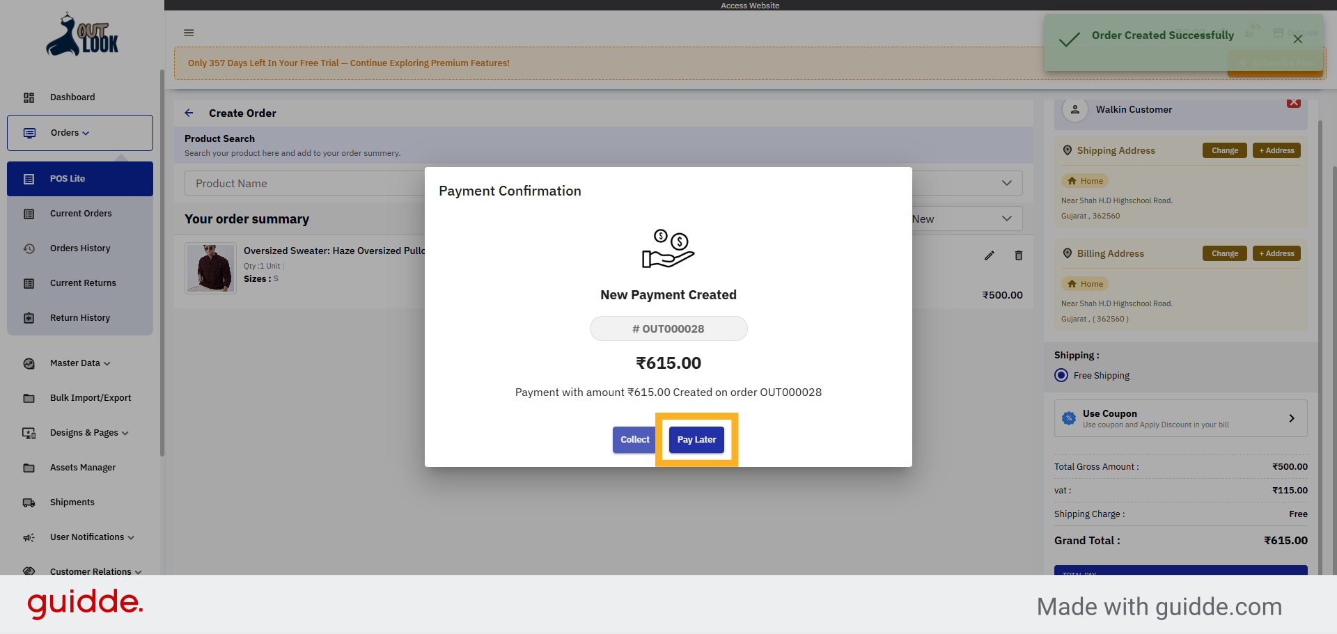 Select Pay Later Option