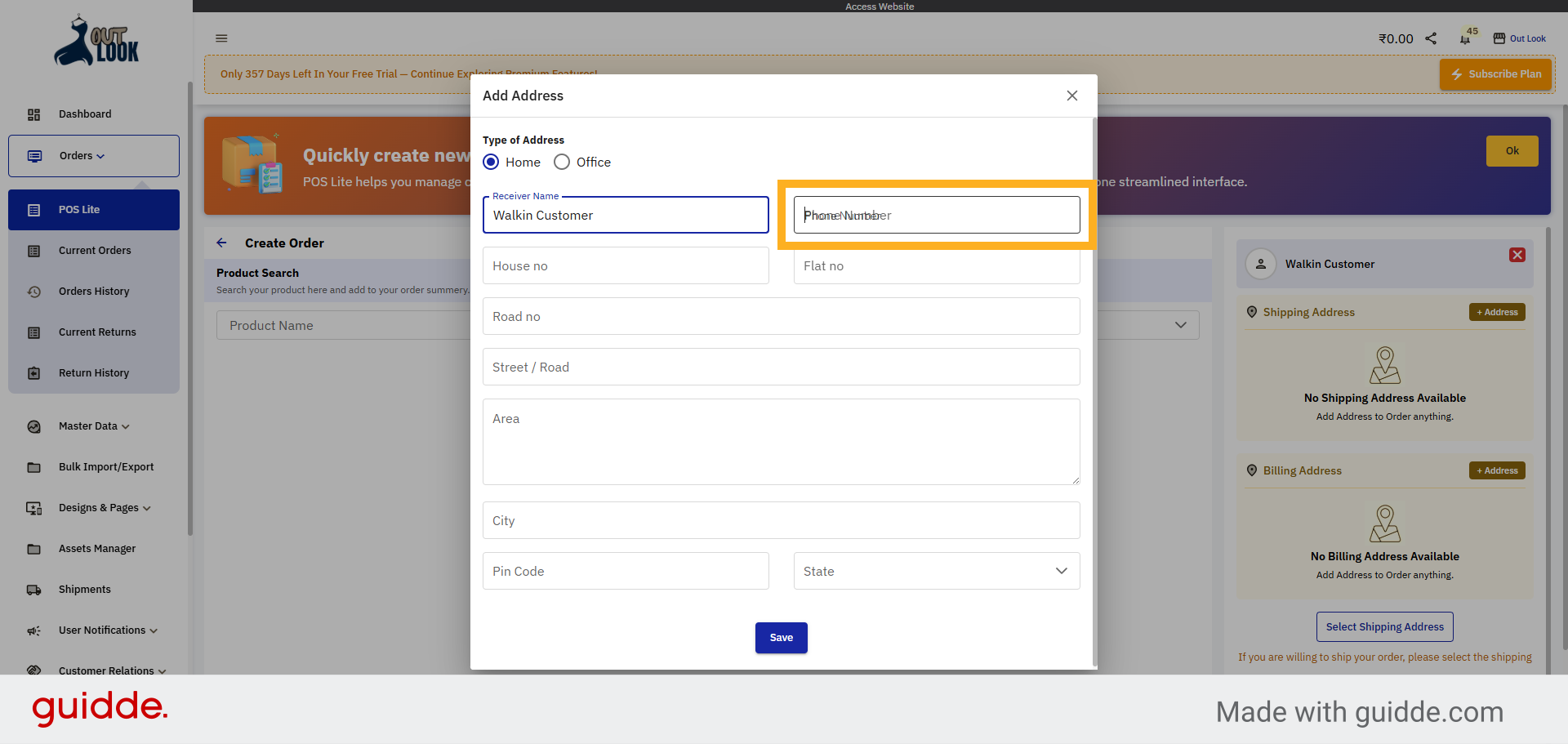 Enter Phone Number Field