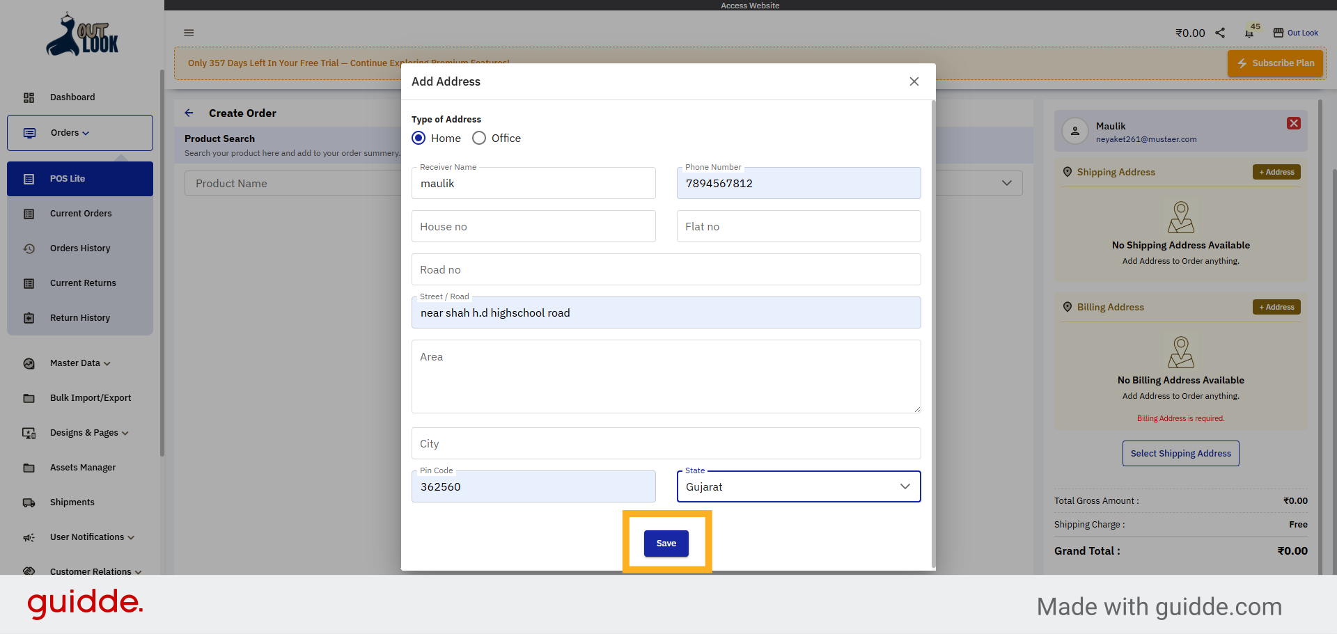 Save Address Details