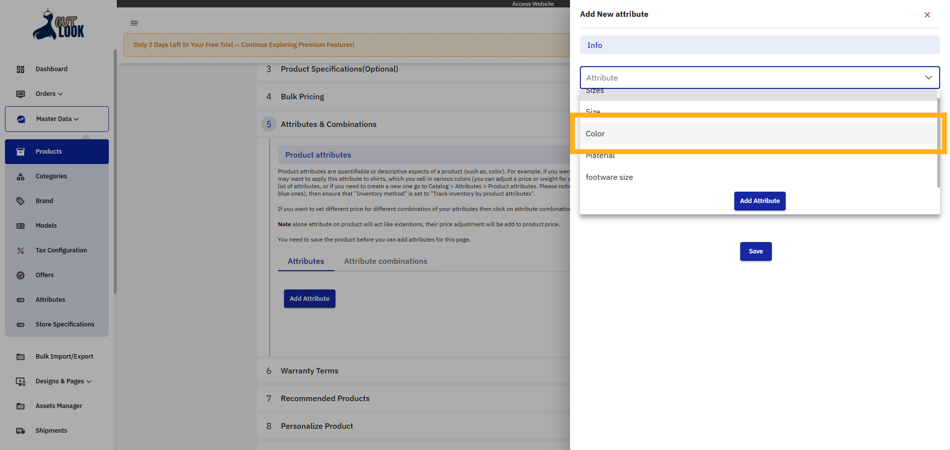 Choose Color Attribute