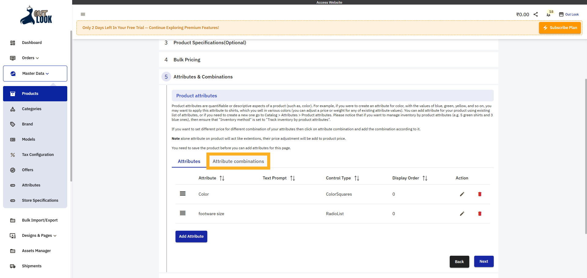 Open Attribute Combinations