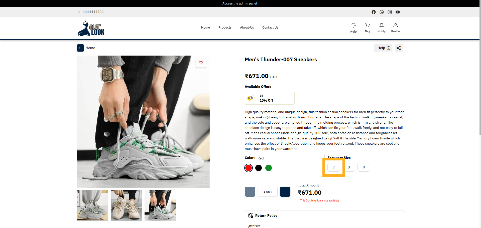 Access Footware Size Attribute