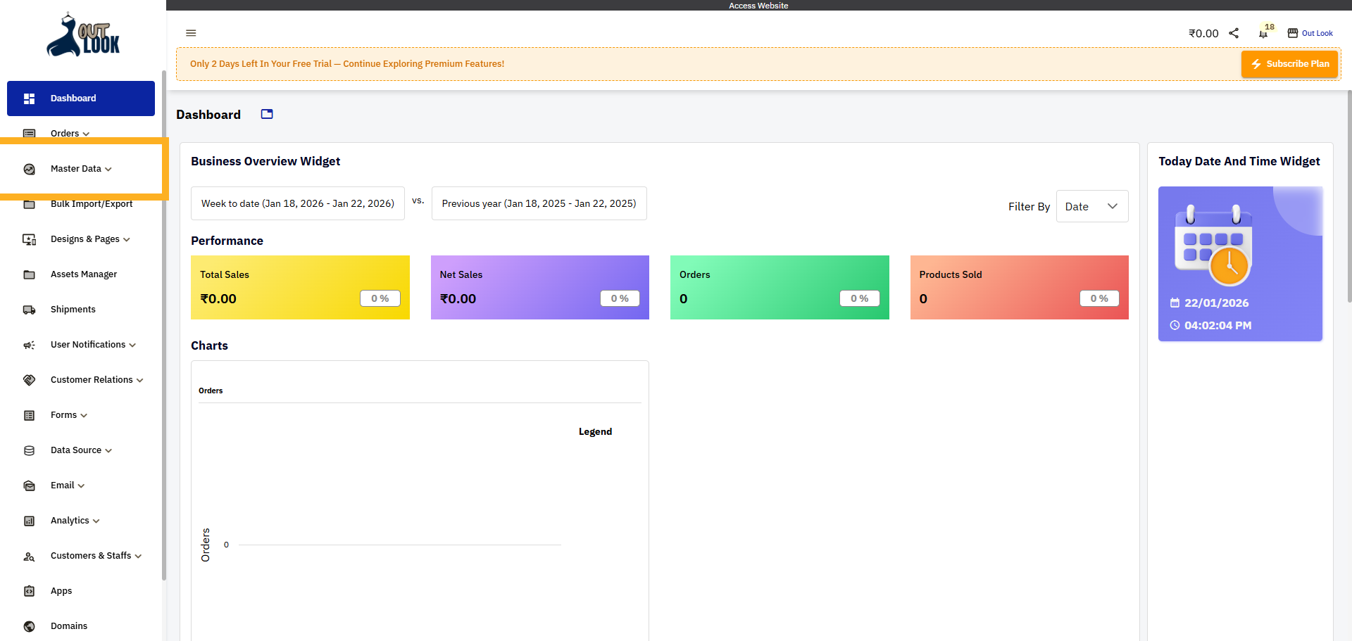 Click Master Data Menu
