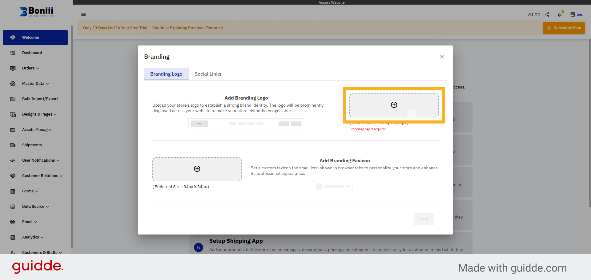 Upload Branding Logo