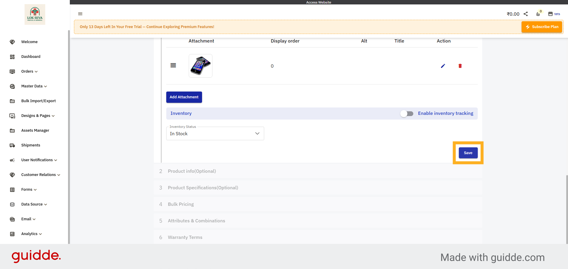 Save Product Updates