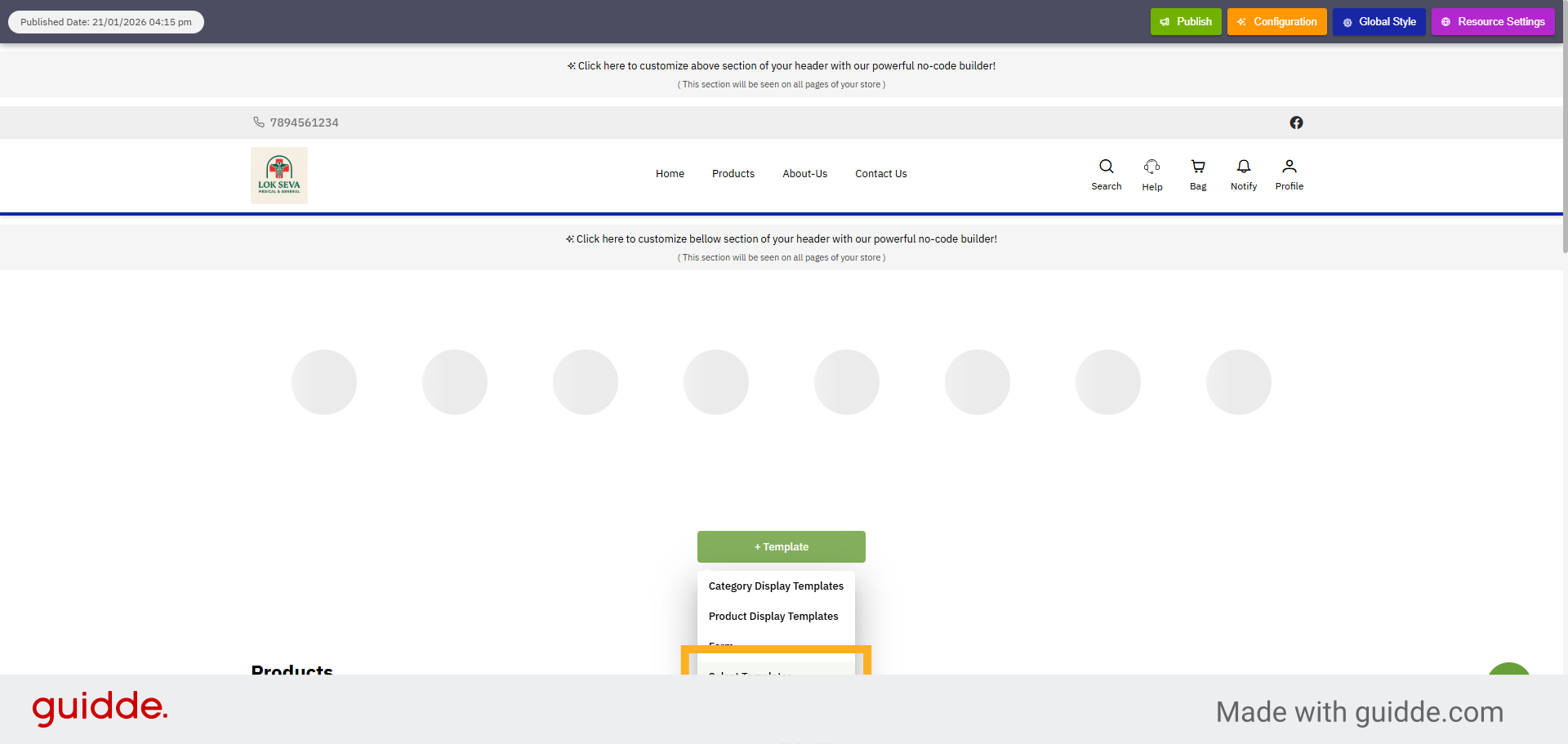 Select Template Option