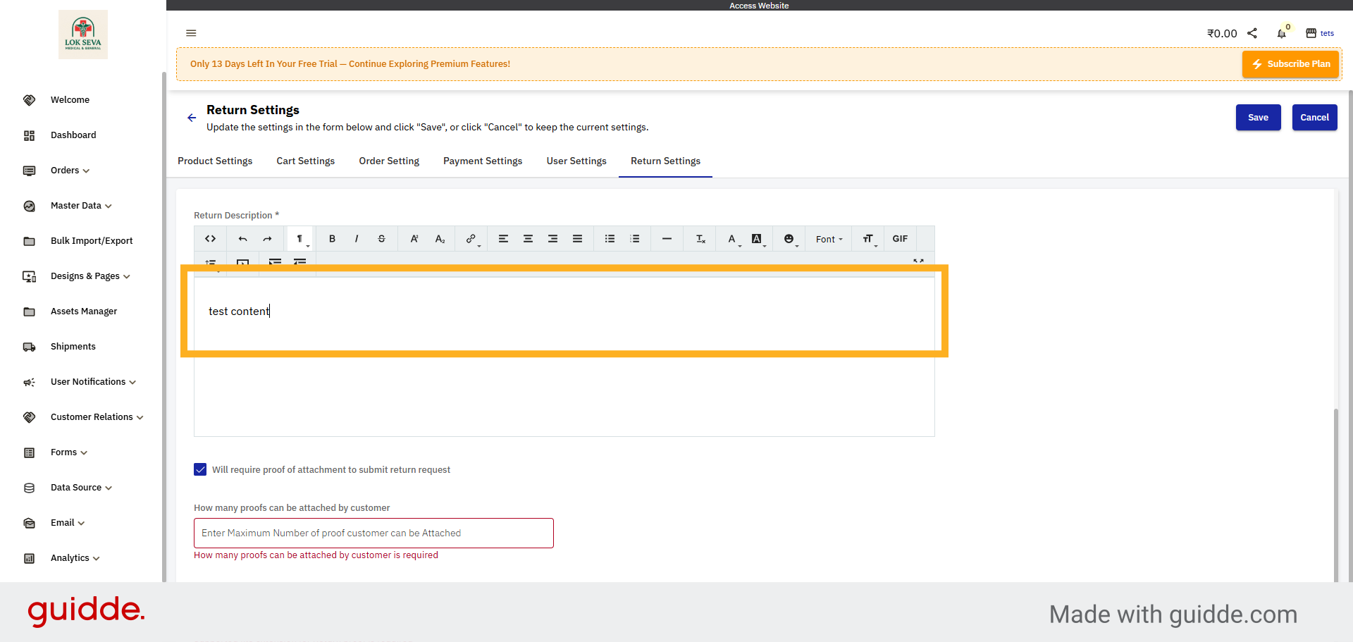 Input Return Description 