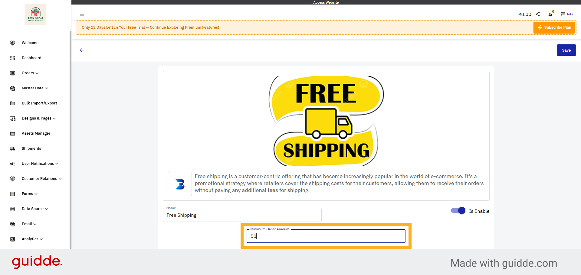 Enter Minimum Order Amount