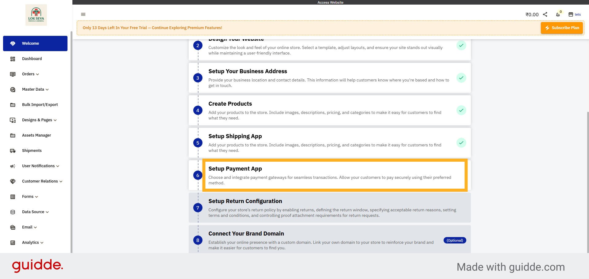 Click Setup Payment Setup